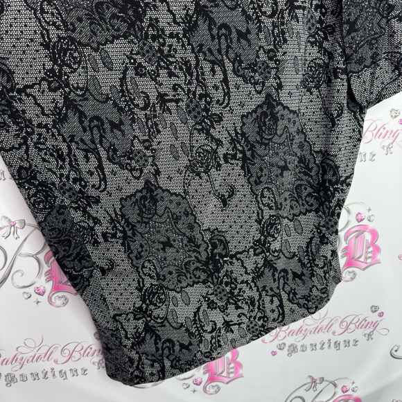 Guess by Marciano top long dress style open cold shoulder lace print grey black - Picture 6 of 9